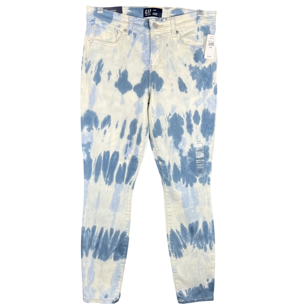 Gap Legging Skimmer Jeans Womens 4/27 Blue White Tie Dye Mid Rise Super Skinny